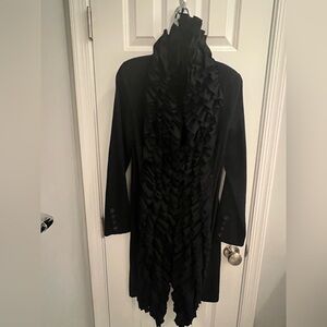 New Sinclair black wool coat with frilly front and collar size M